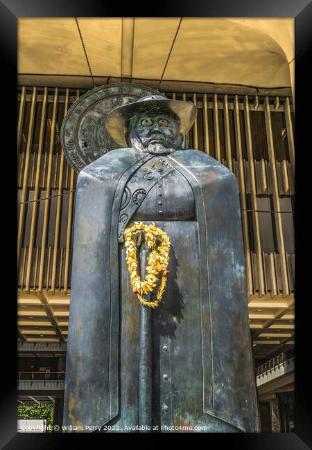 Father Damien Statue Entrance Capitol Honolulu Hawaii Framed Print by William Perry