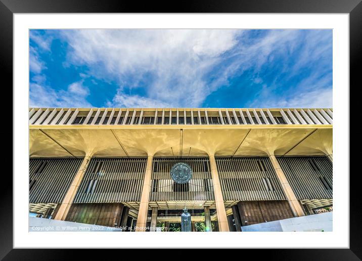 Entrance State Capitol Building Legislature Honolulu Hawaii Framed Mounted Print by William Perry