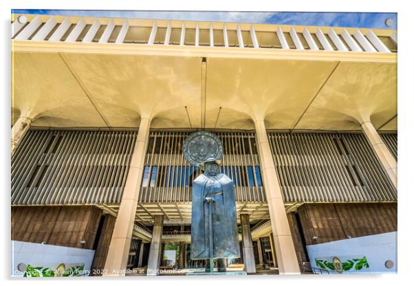 Entrance State Capitol Building Legislature Honolulu Hawaii Acrylic by William Perry