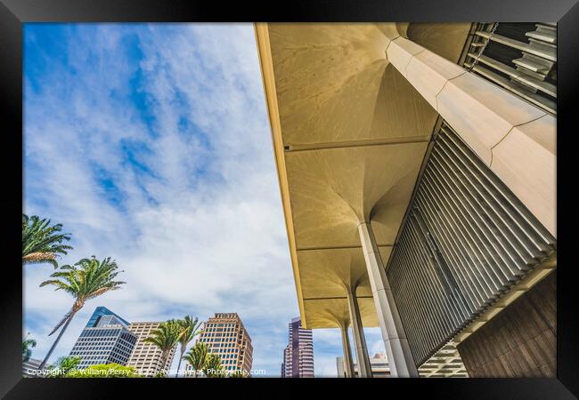 Side State Capitol Building Legislature Buildings Trees Honolulu Framed Print by William Perry