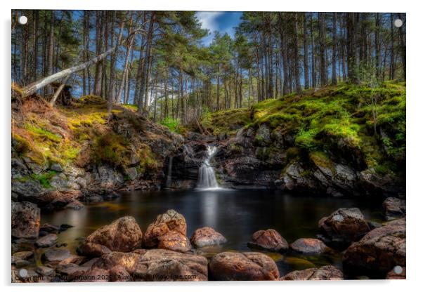 Glencassley Waterfall Acrylic by Alan Simpson