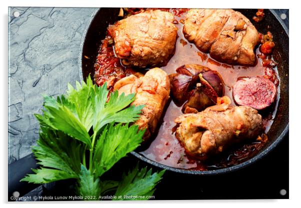 Chicken breast roll roast with figs Acrylic by Mykola Lunov Mykola