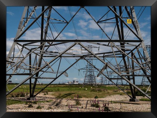 Power, Pasture, and Pylons. Framed Print by Mark Ward