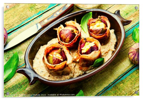 Figs roasted in bacon Acrylic by Mykola Lunov Mykola