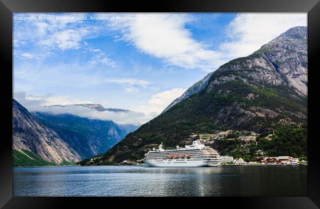 Norwegian Fjord Cruise Ship Hardanger Norway Framed Print by Pearl Bucknall