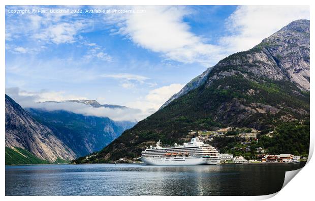 Norwegian Fjord Cruise Ship Hardanger Norway Print by Pearl Bucknall
