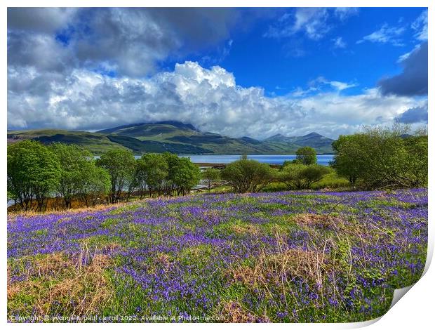 Looking towards Ben More across a field of bluebells on the Isle of Mull Print by yvonne & paul carroll