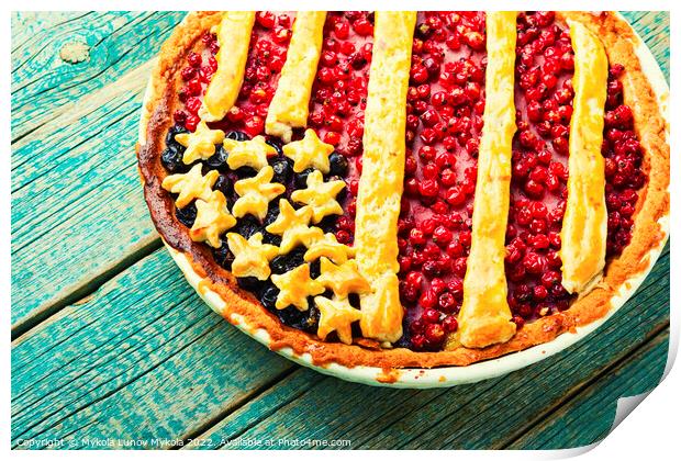 American berry pie,wooden table Print by Mykola Lunov Mykola