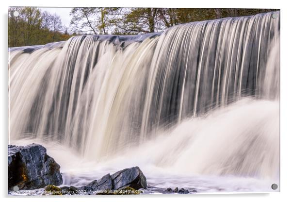 Waterfall on the Auvezere river, Dordogne, France Acrylic by Rachel Goodinson