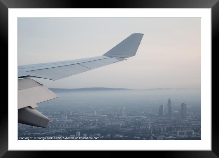 Frankfurt central city view from airplane Framed Mounted Print by Sanga Park