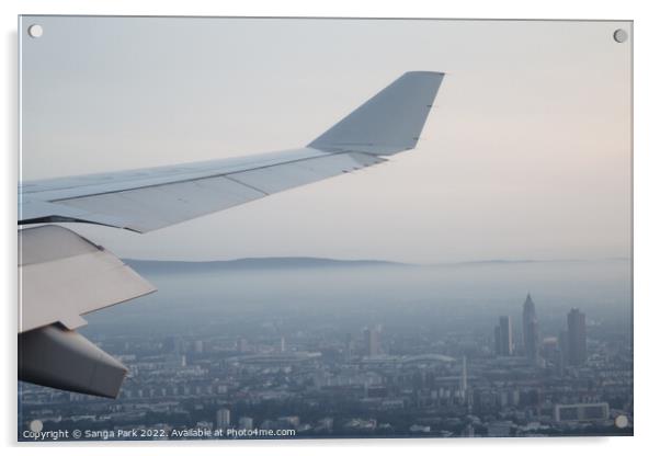 Frankfurt central city view from airplane Acrylic by Sanga Park
