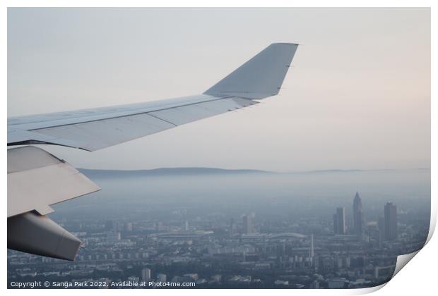Frankfurt central city view from airplane Print by Sanga Park