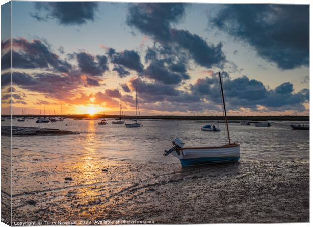 Serene sunset at Brancaster Staithe Canvas Print by Terry Newman