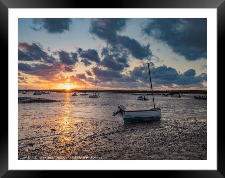 Serene sunset at Brancaster Staithe Framed Mounted Print by Terry Newman