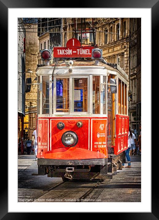 Old tram in Beyoglu, Istanbul, Turkey Framed Mounted Print by Kevin Hellon