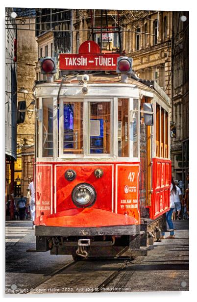 Old tram in Beyoglu, Istanbul, Turkey Acrylic by Kevin Hellon