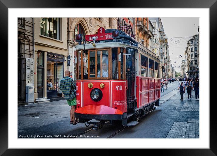 Old tram in Beyoglu, Istanbul, Turkey Framed Mounted Print by Kevin Hellon