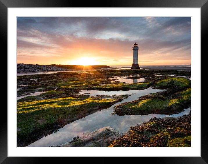 Sunset at New Brightons Perch Rock Lighthouse Framed Mounted Print by Andrew George