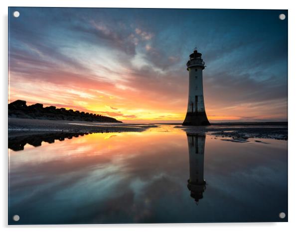 New Brighton's Perch Rock Lighthouse Sunset Reflection  Acrylic by Andrew George