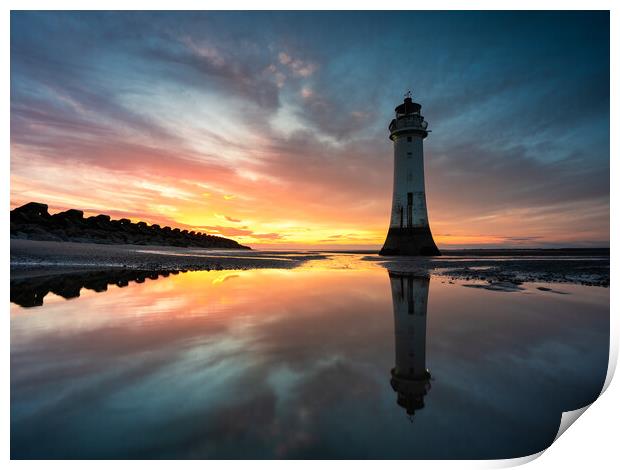New Brighton's Perch Rock Lighthouse Sunset Reflection  Print by Andrew George
