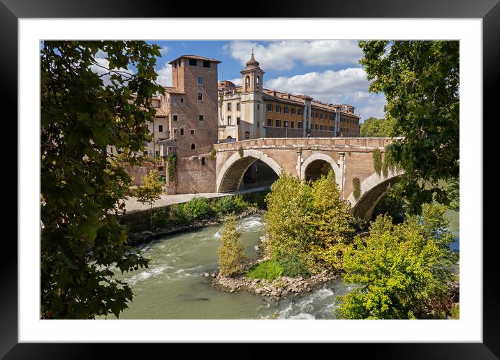 Pons Fabricius and Tiber Island in Rome Framed Mounted Print by Artur Bogacki