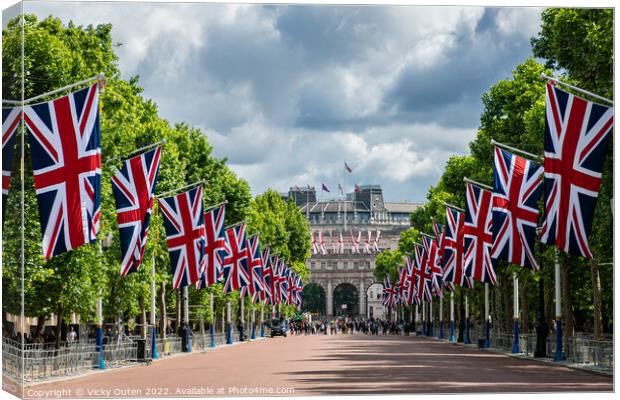 The Queen's Platinum Jubilee celebration flags, The Mall, London Canvas Print by Vicky Outen