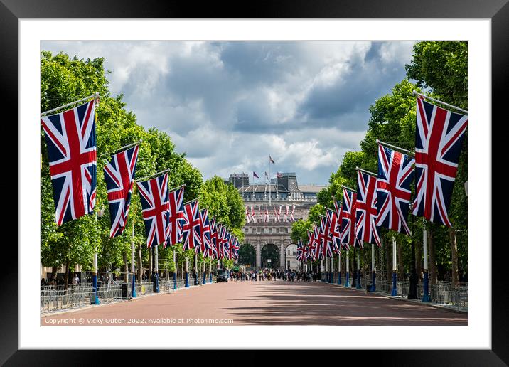 The Queen's Platinum Jubilee celebration flags, The Mall, London Framed Mounted Print by Vicky Outen