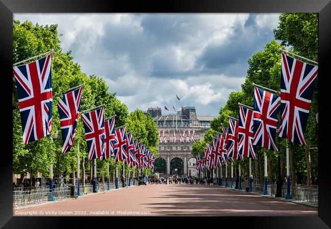 The Queen's Platinum Jubilee celebration flags, The Mall, London Framed Print by Vicky Outen