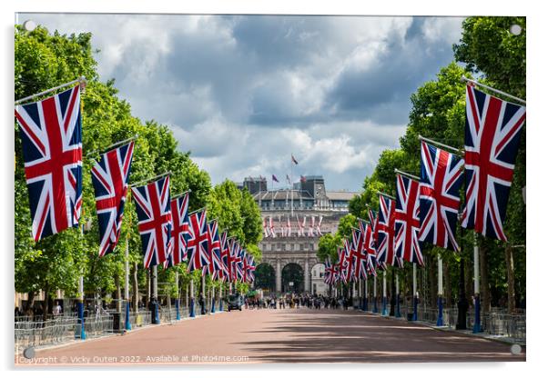 The Queen's Platinum Jubilee celebration flags, The Mall, London Acrylic by Vicky Outen