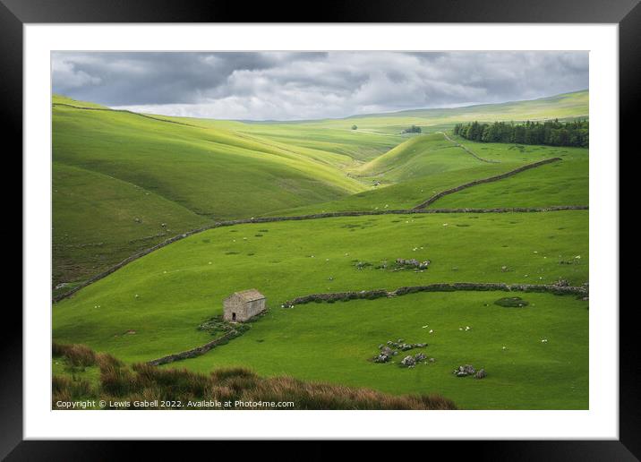 Barn with light on the Valley in the Yorkshire Dales near Grassington Framed Mounted Print by Lewis Gabell