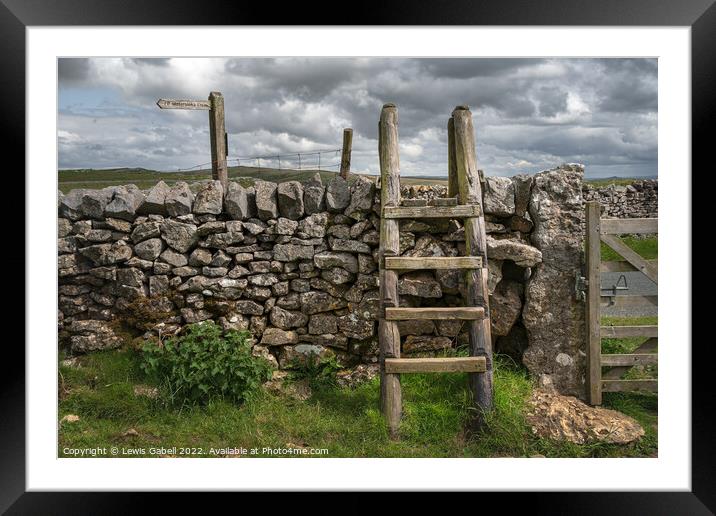 Ladder Stile over Dry Stone Wall in Yorkshire Dales with Finger Post Framed Mounted Print by Lewis Gabell