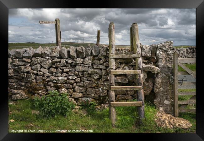 Ladder Stile over Dry Stone Wall in Yorkshire Dales with Finger Post Framed Print by Lewis Gabell
