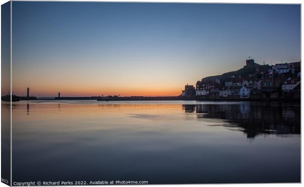 Whitby Dawn Reflections Canvas Print by Richard Perks