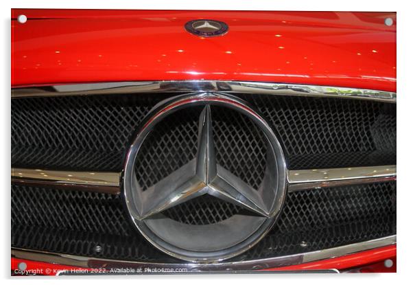 Mercedes badge on a red car. Acrylic by Kevin Hellon