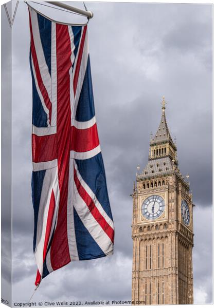 Elizabeth Tower with Union Jack Canvas Print by Clive Wells
