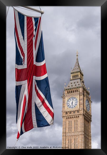 Elizabeth Tower with Union Jack Framed Print by Clive Wells