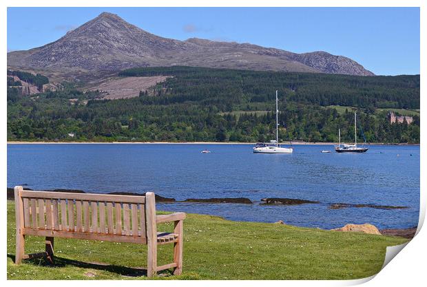 Peaceful Arran bench view Print by Allan Durward Photography