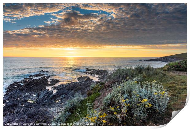 Sunset over Little Fistral in Newquay, Cornwall. Print by Gordon Scammell