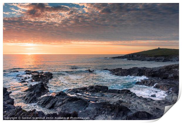 Sunset over Little Fistral in Newquay in Cornwall. Print by Gordon Scammell