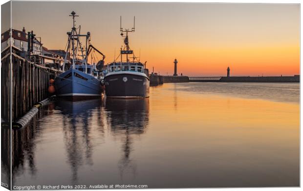 Fishing Boats in Whitby Harbour Canvas Print by Richard Perks