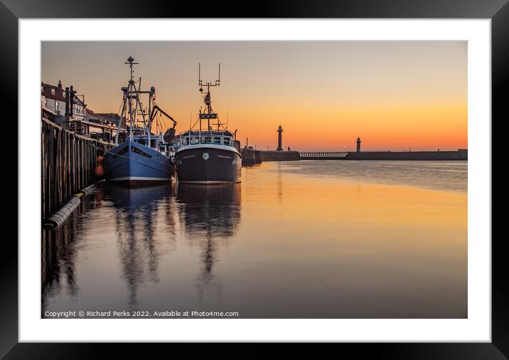 Fishing Boats in Whitby Harbour Framed Mounted Print by Richard Perks