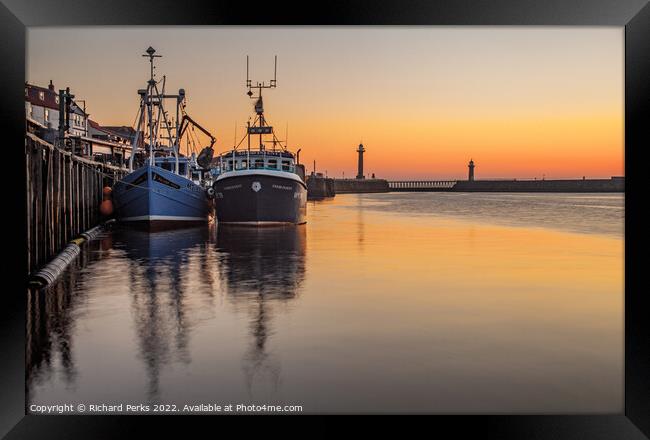 Fishing Boats in Whitby Harbour Framed Print by Richard Perks
