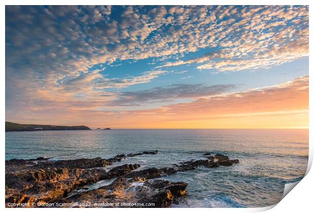A golden sunset over Fistral Bay in Cornwall. Print by Gordon Scammell
