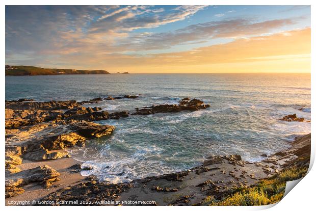 A spectacular sunset over Fistral Bay in Cornwall. Print by Gordon Scammell