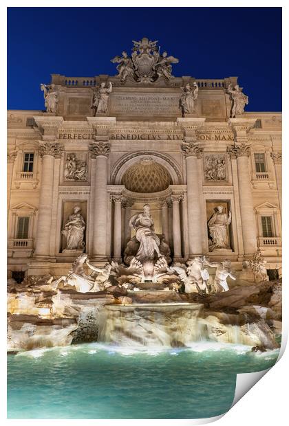 Trevi Fountain At Night In Rome Print by Artur Bogacki