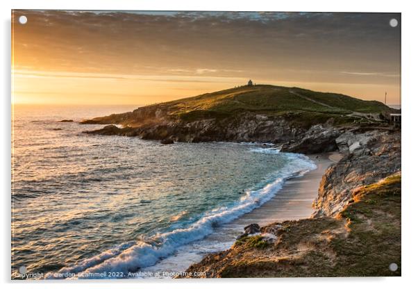 Golden sunset over Towan Head in Newquay, Cornwall Acrylic by Gordon Scammell