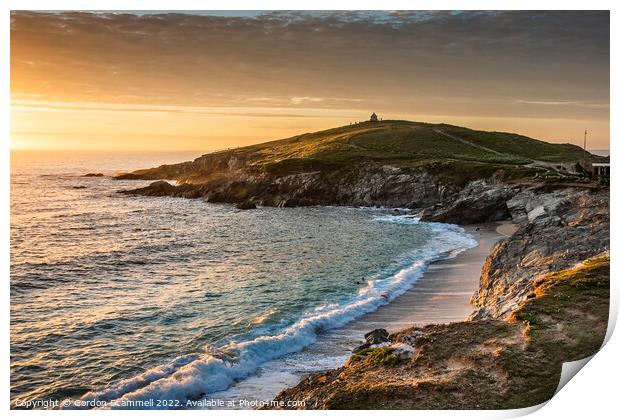 Golden sunset over Towan Head in Newquay, Cornwall Print by Gordon Scammell