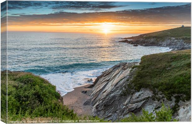 Sunset over Towan Head in Newquay in Cornwall. Canvas Print by Gordon Scammell