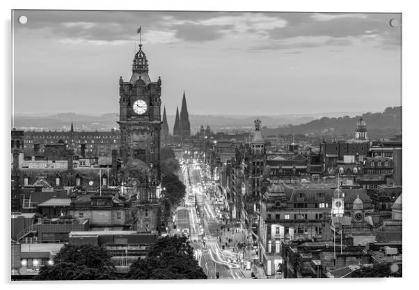 Edinburgh Princess Street Black and White  Acrylic by Anthony McGeever