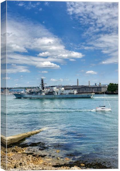 The Mighty HMS Kent Arrives Canvas Print by Roger Mechan